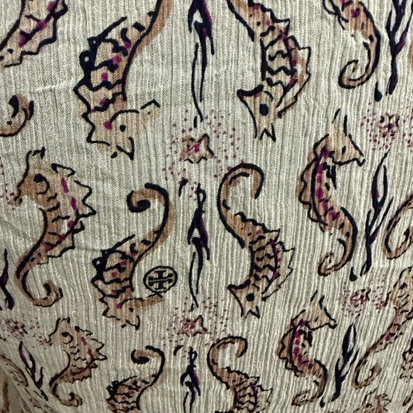 TORY BURCH Seahorse Print SOPHIE SILK TUNIC LONG SLEEVE Sheer Size 6 Preppy - Picture 7 of 9